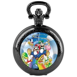 Classic Cartoon Image Glass Dome Pocket Watch with Chain Arabic Dial Vintage Quartz Pendant Watch for Men Women Children Gifts