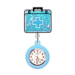 Quicksand Stars Hospital Acrylic Injector & Stethoscope Retractable Nurse Doctor FOB Pocket Watches Clip Hang Medicine Clock