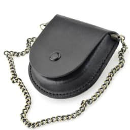 New Male Back Brown Cover Vintage Classic Pocket Watch Box Holder Storage Case Coin Purse Pouch Bag With Silver Bronze Chain