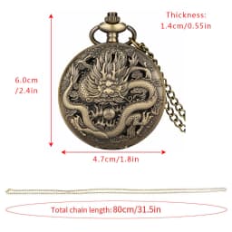 Bronze Vintage Ancient Dragon Design Quartz Pocket Watch Steampunk Analog FOB Pocket Chain Gift Men Women Necklace Pendant Clock