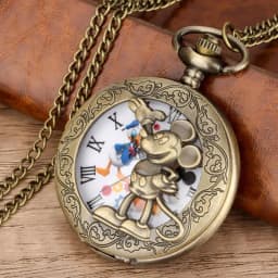 Bronze Hollow Anime Clock Comic Cartoon Quartz Pocket Watch Pendant FOB Antique Clock with 80cm Necklace/30cm Waist Hook Chain