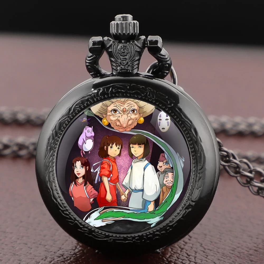 Anime Characters Dome Pocket Watch with Arabic Dial Vintage Necklace Pendant Clock for Men Women Chain Gift Relojes De Bolsillo