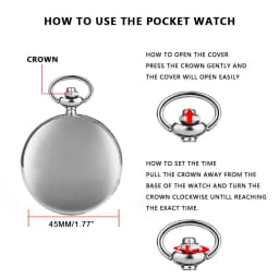 FOB Pocket Watch with Luxury Smooth Silver Pendant, Modern Analog Clock with Roman Numerals,Unisex Chain, Gift