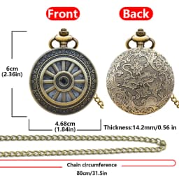 Vintage Bronze Classic Hollowed-Out Carriage Wheel Quartz Pocket Watch Necklace Clamshell Gift For Male And Female Students