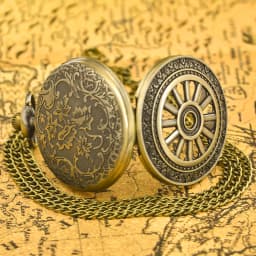 Vintage Bronze Classic Hollowed-Out Carriage Wheel Quartz Pocket Watch Necklace Clamshell Gift For Male And Female Students