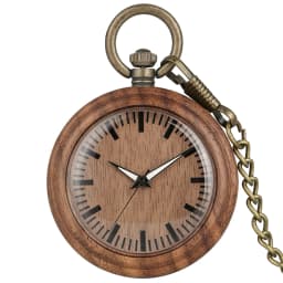 Vintage Fashion Wooden Quartz Pocket Watch Bronze Chain Pendant Pocket Timepiece Gift Male