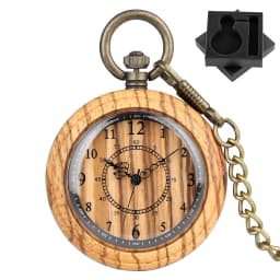 Vintage Fashion Wooden Quartz Pocket Watch Bronze Chain Pendant Pocket Timepiece Gift Male