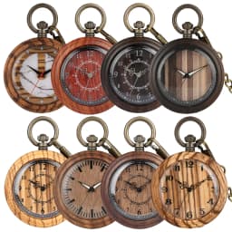 Vintage Fashion Wooden Quartz Pocket Watch Bronze Chain Pendant Pocket Timepiece Gift Male