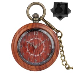 Vintage Fashion Wooden Quartz Pocket Watch Bronze Chain Pendant Pocket Timepiece Gift Male