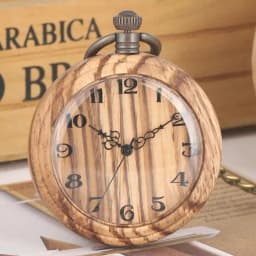 Vintage Fashion Wooden Quartz Pocket Watch Bronze Chain Pendant Pocket Timepiece Gift Male