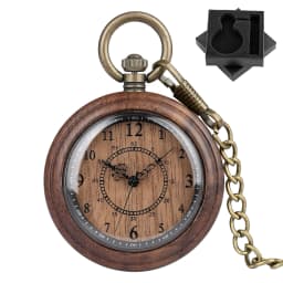Vintage Fashion Wooden Quartz Pocket Watch Bronze Chain Pendant Pocket Timepiece Gift Male