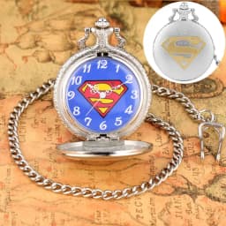 Top Fashion Super "S" Steampunk Quartz Pocket Watch with Blue Dial FOB Chain Bronze Antique FOB Watch Super Gifts for Men Women
