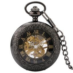 Gold Roman Numerals Transparent Glass Manual Mechanical Pocket Watch Retro Chain Clock Gift for Male Antique Hand Winding Clock