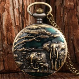New Elephant Vivid Engraving Vintage Bronze Arabic Literal Quartz Large Pocket Watch Sweater Chain Men Women Pendant Clock Gift