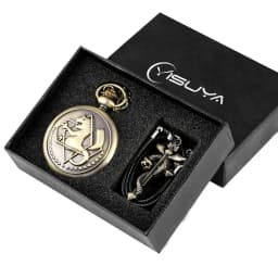 Fullmetal Alchemist Silver/Bronze Pocket Watch Pendant Men's Quartz Pocket Watch Japan Anime Necklace Clock High Grade Gifts Set