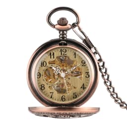 Red Copper Hollow Gearwheel Cover Hand Winding Mechaincal Pocket Watch With 30cm Chain Skeleton Dial Men Watches Clock Gifts