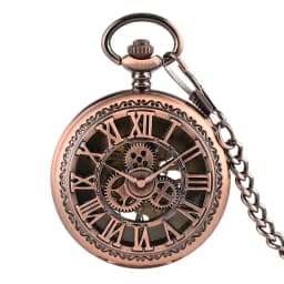 Red Copper Hollow Gearwheel Cover Hand Winding Mechaincal Pocket Watch With 30cm Chain Skeleton Dial Men Watches Clock Gifts