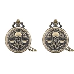 Vintage Bronze Gun Skull Defending Freedom Second Amendment Military Quartz Necklace Pocket Watch Pendant for Men Halloween Chri
