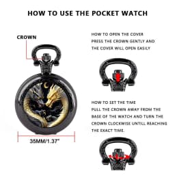 Yin Yang Design Dragons Glass Dome Vintage Quartz Pocket Watch Men Women Pendant Necklace Chain Clock Hours Watch Jewelry Gifts