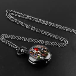 Creative Halloween Gift Joker Dome Quartz Pocket Watch Classic Arabic Numeral Dial with Silver Chain for Men Woman Pendant Gift