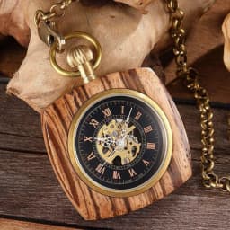 Square Wooden Mechanical Pocket Watch Chains Luxury Red Wooden Hand Winding Skeleton Fob Watches Men Women Clock Gifts Reloj