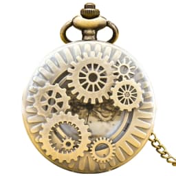 Vintage Bronze Steampunk Copper Cutout Gear Quartz Pocket Watch Necklace Pendant Clock Chain Men Women Chain Gift