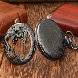 Classic Vintage Pocket Watch Fashion Hollow Carving Chinese Dragon Roman Numerals Dial Necklace Gift