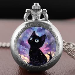 Black Cat Gazing At Star Design Pocket Watch Arabic Vintage Accessory Women Necklace Pendant Clock Men Watch Relojes De Bolsillo