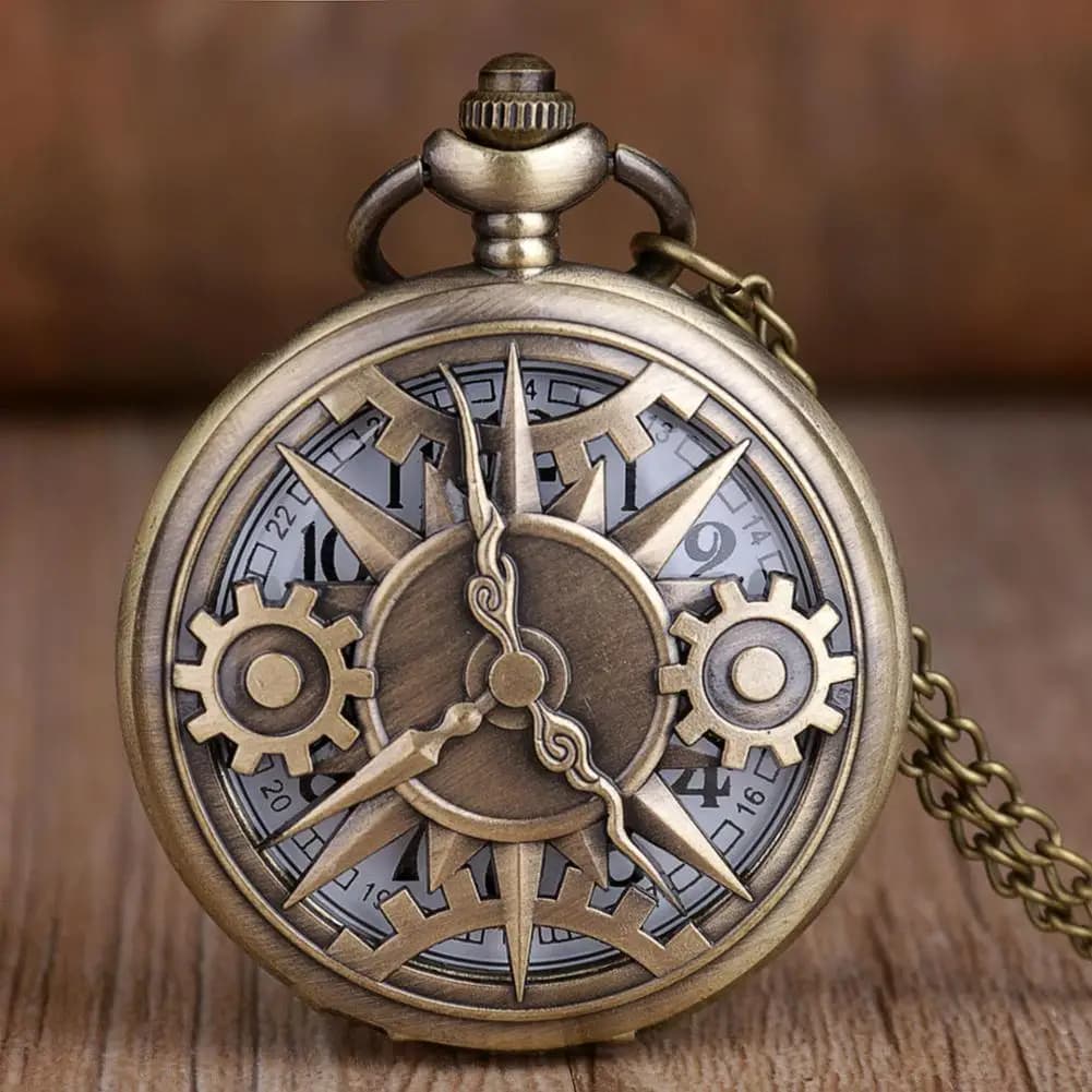 Unique Retro Bronze Steampunk Hollow Gear Design Quartz Pocket Watch with Necklace Chain Leisure Pendant Gift Men's Clock