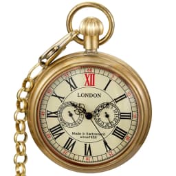 Antique Copper London 1856's Antique 5 Hands Mechanical Pocket & Fob Watches Hand Winding Skeleton Mens Pocket Watch 30Cm Chain