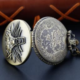 Bronze Antique Western Werewolf Embossed Quartz Pocket Watch Vintage Men's Fob Chain Clock Children's and Women's Gift