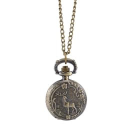 Fashion Vintage Retro Quartz Pocket Watch Alloy Deer Carving Sweater Chain Necklace Pendant Clock Gifts