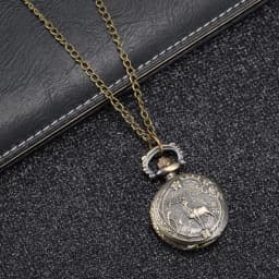 Fashion Vintage Retro Quartz Pocket Watch Alloy Deer Carving Sweater Chain Necklace Pendant Clock Gifts