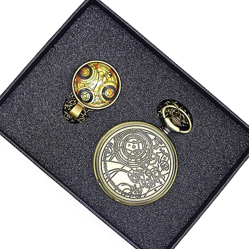 Retro Bronze Movie Design Pocket Watch Sets Men Women Watch Necklace Pendant Gift Sets
