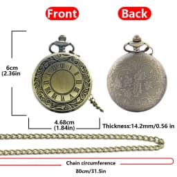Vintage Bronze Steampunk Roman Scale Carving Quartz Pocket Watch Necklace Pendant Clock Chain Men's and Women's Gifts