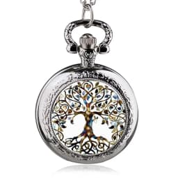 Vintage Bronze Tree of Life Pocket Watch Tree Hollow Quartz Watch Men Women Pendant Necklace Gifts Watches