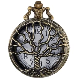 Hollow Tree of Life Design Pocket Watch Roman Numerals Quartz Pocket Watches with Chain Necklace for Men Women