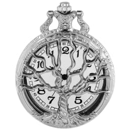 Hollow Tree of Life Design Pocket Watch Roman Numerals Quartz Pocket Watches with Chain Necklace for Men Women