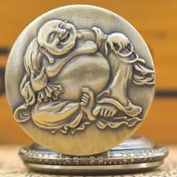 Retro Bronze Steampunk Maitreya Buddha Flip-Top Male And Female Student Gift Quartz Necklace Commemorative Pocket Watch