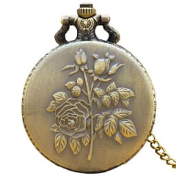 Vintage Bronze Clamshell Flower Carved Necklace Quartz Pocket Watch Fashion Jewelry Gift For Girls