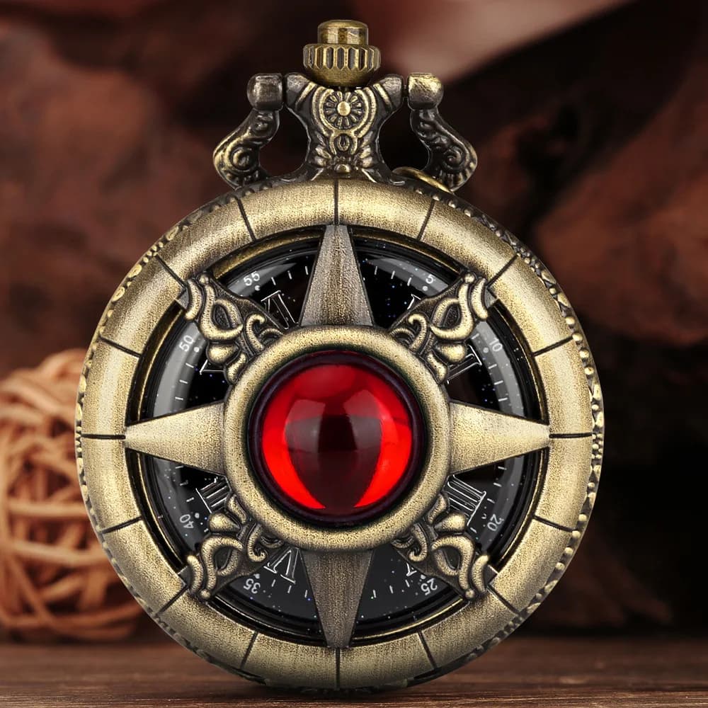 Pocket Watch, Starry Sky Literal Ship Rudder Hollow Multi-Color Retro Quartz Pocket Watch, Necklace Antique Copper Flip Watch