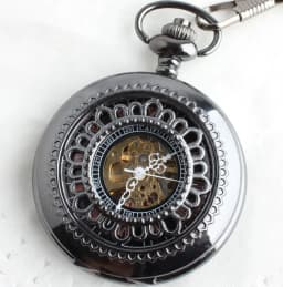 10pcs/lot Vintage Black Hollowed Flower Flip Mechanical Pocket Watch Roman Dial Hand Wind Skeleton Men Women Gift Watch