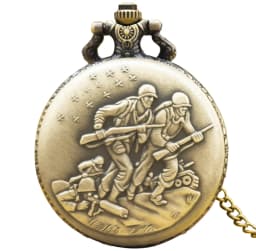 Retro Charm Neutral Fashion Soldier Charge Carving Quartz Steampunk Pocket Watch Men's and Women's Necklace Pendant Gift
