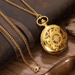 2026 New Antique Steampunk Vintage Arabic Numerals Quartz Pocket Watch Gold Case Necklace Pendant Clock Chain Mens Women