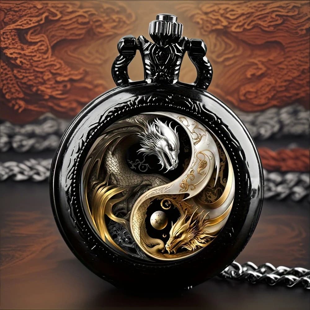 Vintage Cool Pocket Watch Exquisite Two Dragon Elegant Clock With Necklace Chain Fashion Quartz Watch Best Gift Relogio Masculin