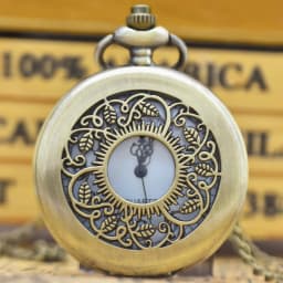 Vintage Bronze Clamshell Openwork Flower Carved Necklace Quartz Pocket Watch Fashion Jewelry Gift For Ladies Gift