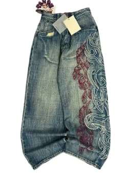 American Retro Streetwear Y2K Gray Printed Loose Jeans Hip Hop Harajuku Casual Washed Distressed Straight Floor Mopping Pants