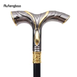 Golden Black Flowing Lines Handle Walking Stick with Hidden Plate Self Defense Fashion Cane Plate Cosplay Crosier Stick 92cm