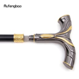 Golden Black Flowing Lines Handle Walking Stick with Hidden Plate Self Defense Fashion Cane Plate Cosplay Crosier Stick 92cm