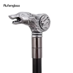 Silver Resin Wolf Head Walking Cane Fashion Decorative Steel Stick Gentleman Elegant Cosplay Cane Knob Crosier 92cm
